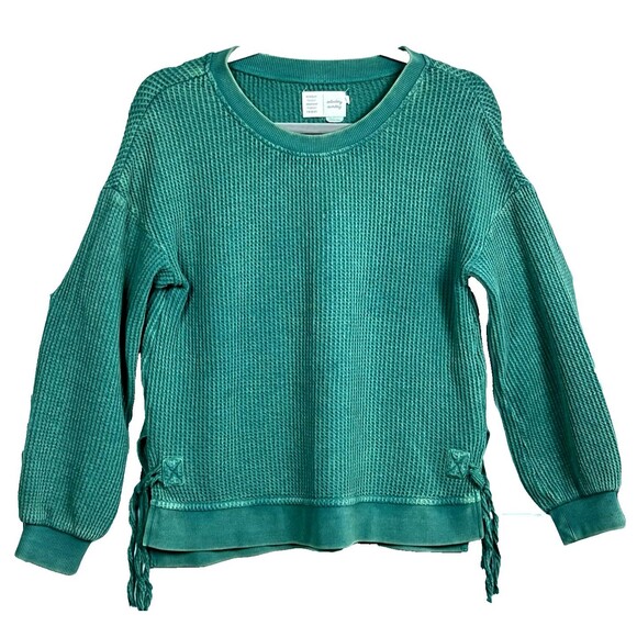 Saturday Sunday Aliana Waffle Knit Top Anthropologie Shirt Green Boho Sz XSP - Picture 1 of 9